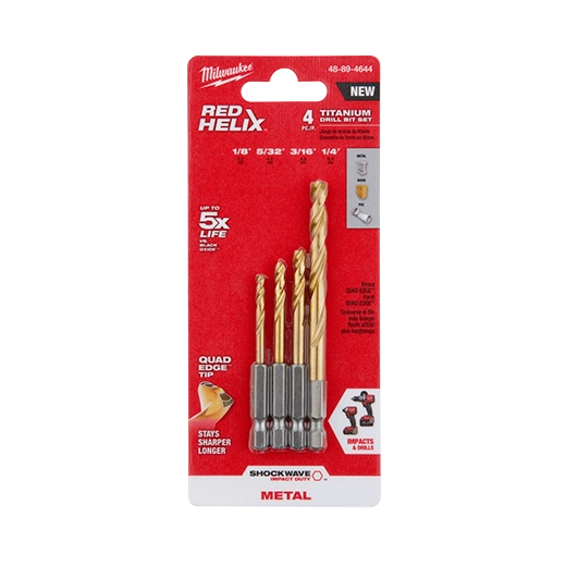 Milwaukee Tool SHOCKWAVE RED HELIX Titanium Drill Bits 48-89-4644
