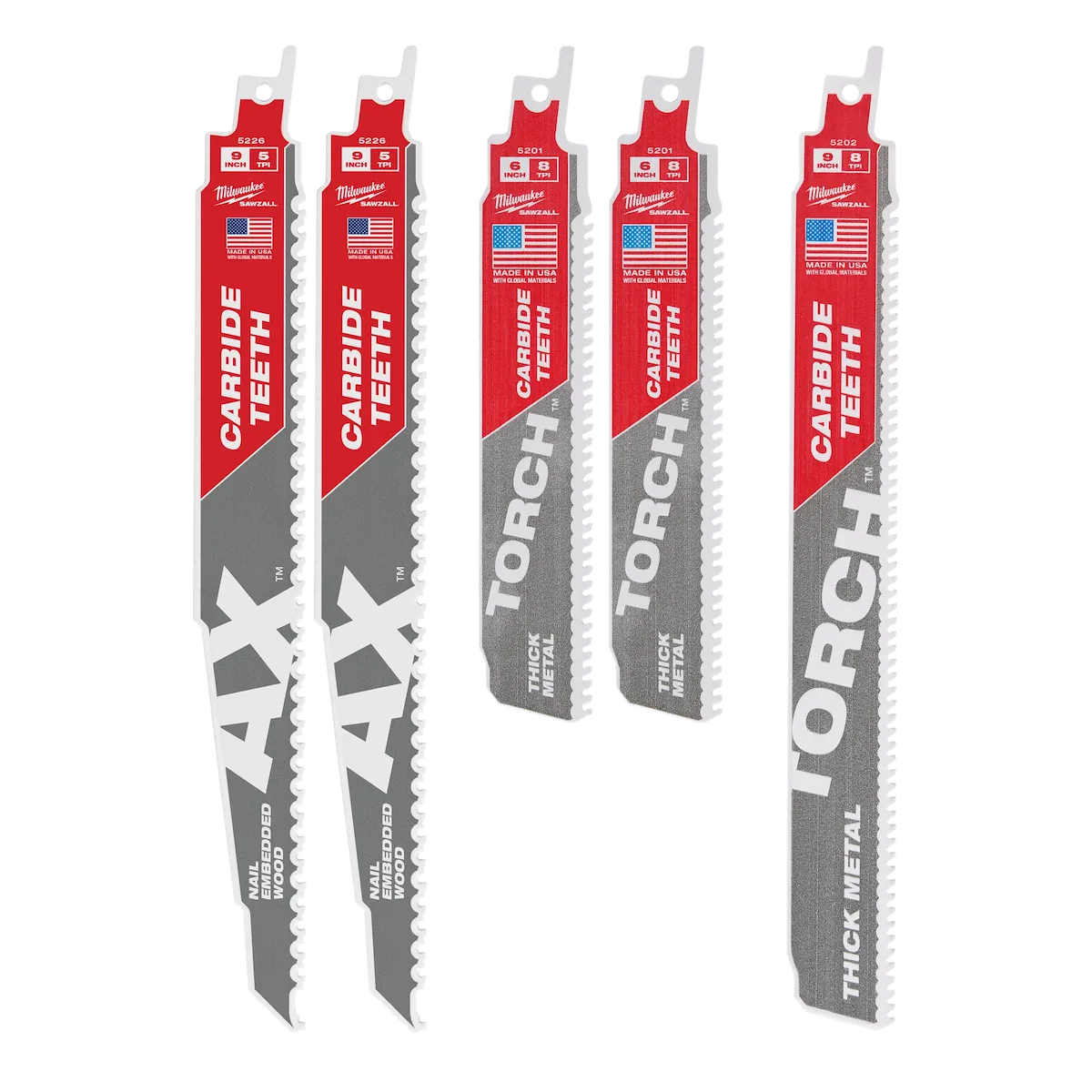 5PC Carbide Teeth Sawzall Blade Set
