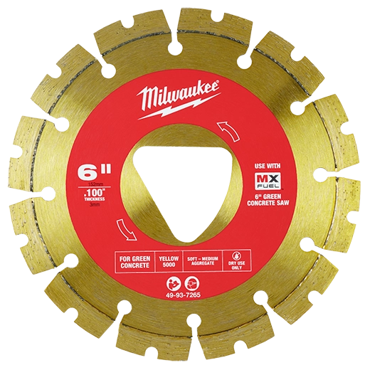 Yellow 6” x .100” Diamond Blade for Green Concrete