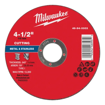 Milwaukee Tool 4-1/2" x .045" x 7/8" Metal Cut Off Wheel -Type 1 49-94-0003