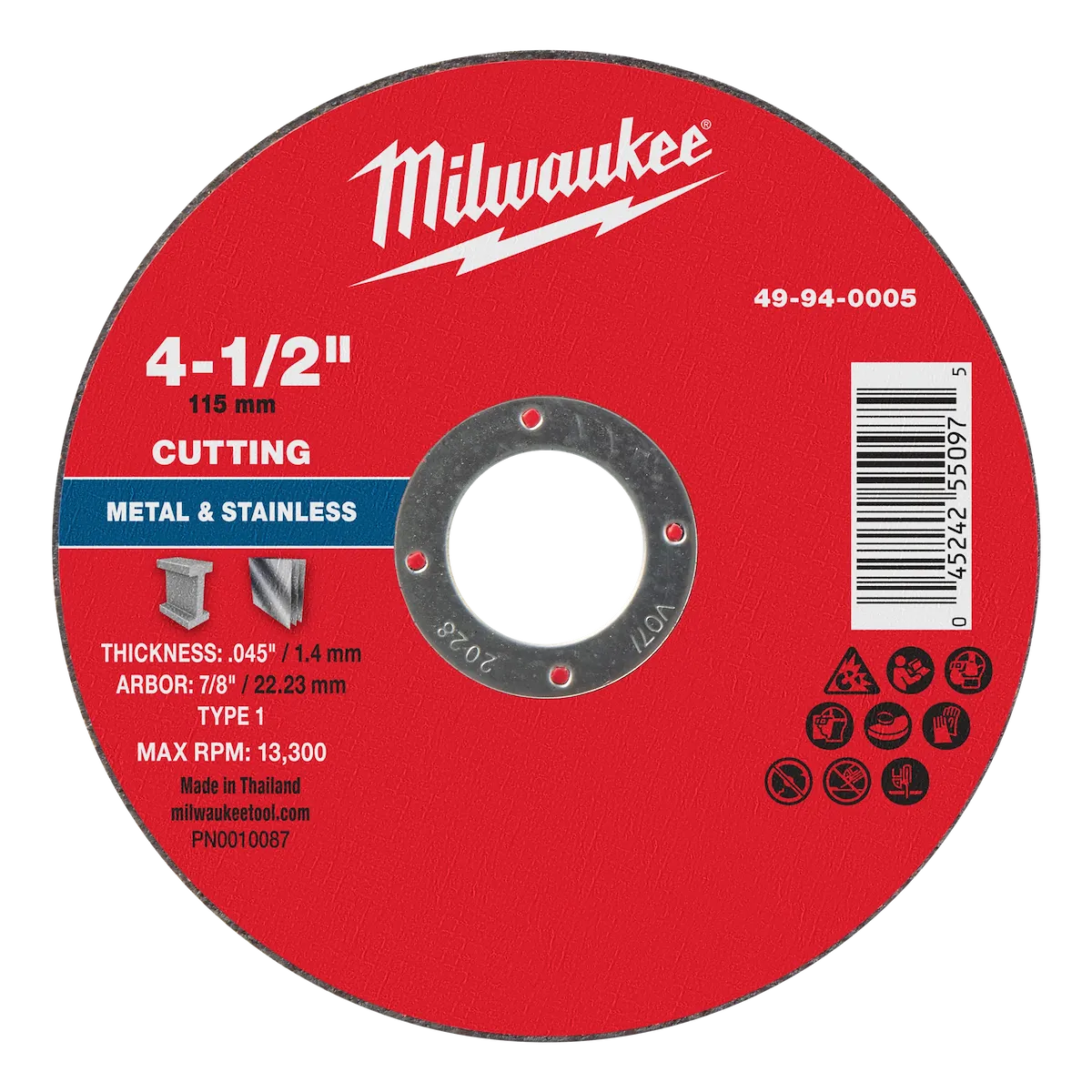 Milwaukee Tool 4-1/2" x .045" x 7/8" Metal Cut Off Wheel -Type 1 49-94-0005