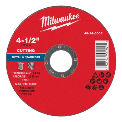 Milwaukee Tool 4-1/2" x .045" x 7/8" Metal Cut Off Wheel -Type 1 49-94-0005