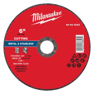 Milwaukee Tool 6" x .045" x 7/8" Metal Cut Off Wheel -Type 1 49-94-0023