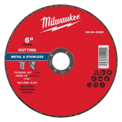 Milwaukee Tool 6" x .045" x 7/8" Metal Cut Off Wheel -Type 1 49-94-0025