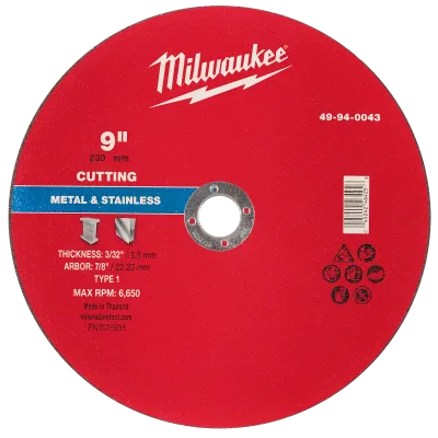 9" x 3/32" x 7/8" Metal Cut Off Wheel -Type 1