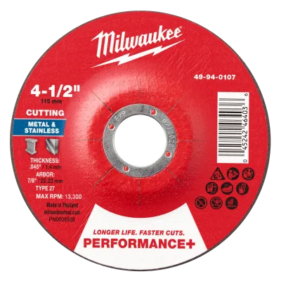4-1/2" x .045" x 7/8" Performance+ Metal Cut Off Wheel - Type 27