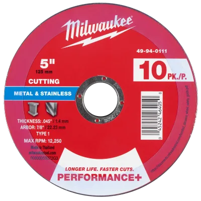 5" x .045" x 7/8" Performance+ Metal Cut Off Wheel - Type 1 - 10PC