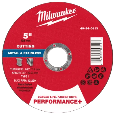 Milwaukee Tool 5" x .045" x 7/8" Performance+ Metal Cut Off Wheel - Type 1 49-94-0113