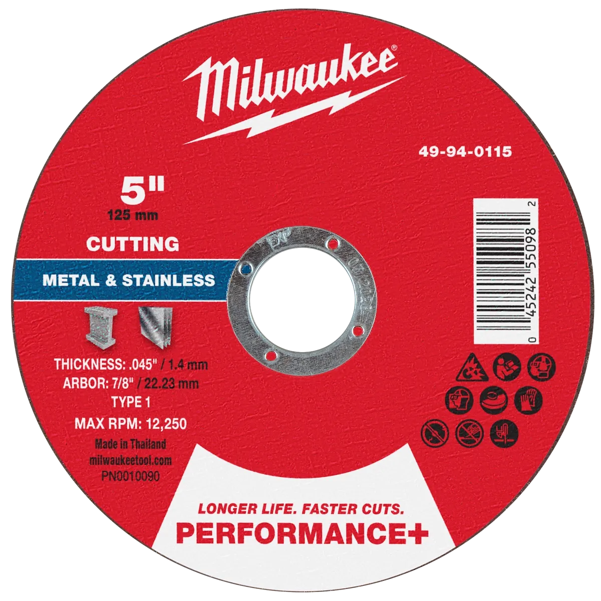 Milwaukee Tool 5" x .045" x 7/8" Performance+ Metal Cut Off Wheel - Type 1 49-94-0115