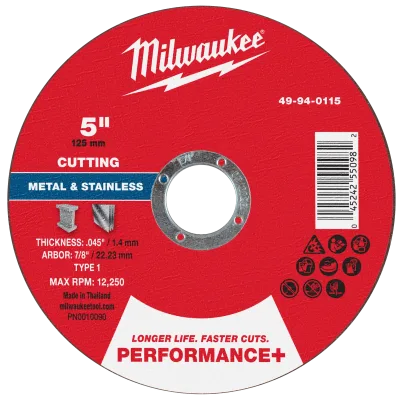 Milwaukee Tool 5" x .045" x 7/8" Performance+ Metal Cut Off Wheel - Type 1 49-94-0115