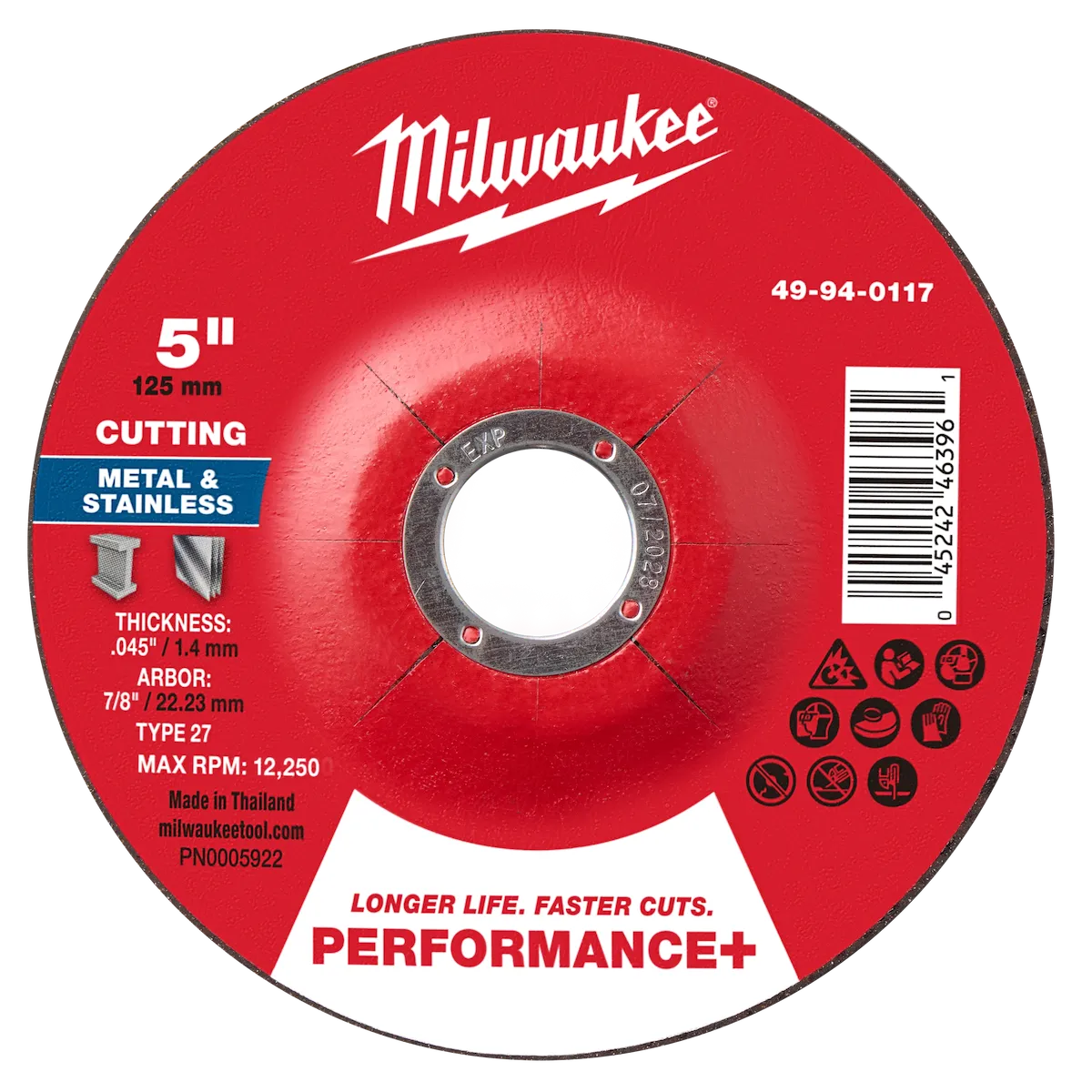 5" x .045" x 7/8" Performance+ Metal Cut Off Wheel - Type 27