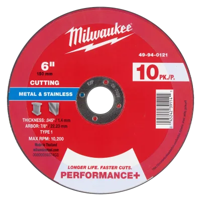 Milwaukee Tool 6" x .045" x 7/8" Performance+ Metal Cut Off Wheel - Type 1 49-94-0121