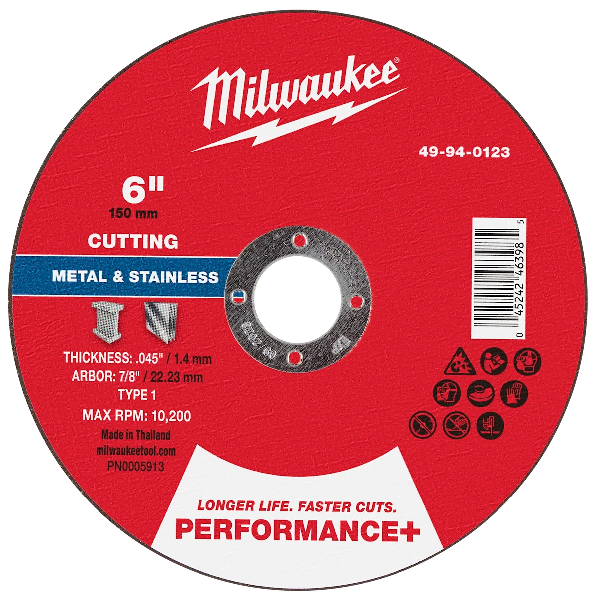 Milwaukee Tool 6" x .045" x 7/8" Performance+ Metal Cut Off Wheel - Type 1 49-94-0123