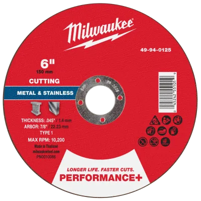 Milwaukee Tool 6" x .045" x 7/8" Performance+ Metal Cut Off Wheel - Type 1 49-94-0125