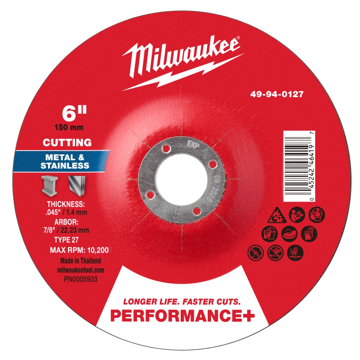 6" x .045" x 7/8" Performance+ Metal Cut Off Wheel - Type 27