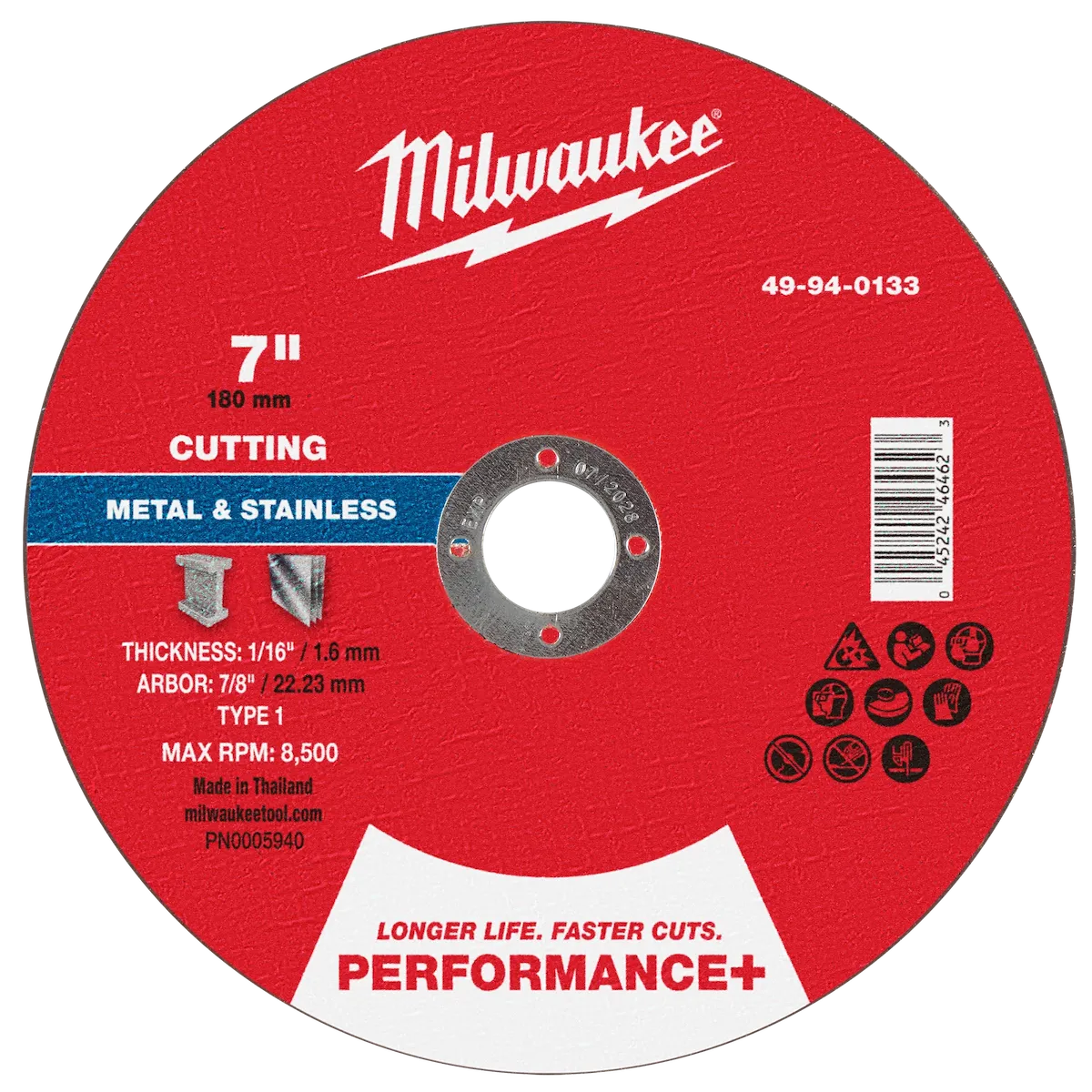 7" x 1/16" x 7/8" Performance+ Metal Cut Off Wheel - Type 1