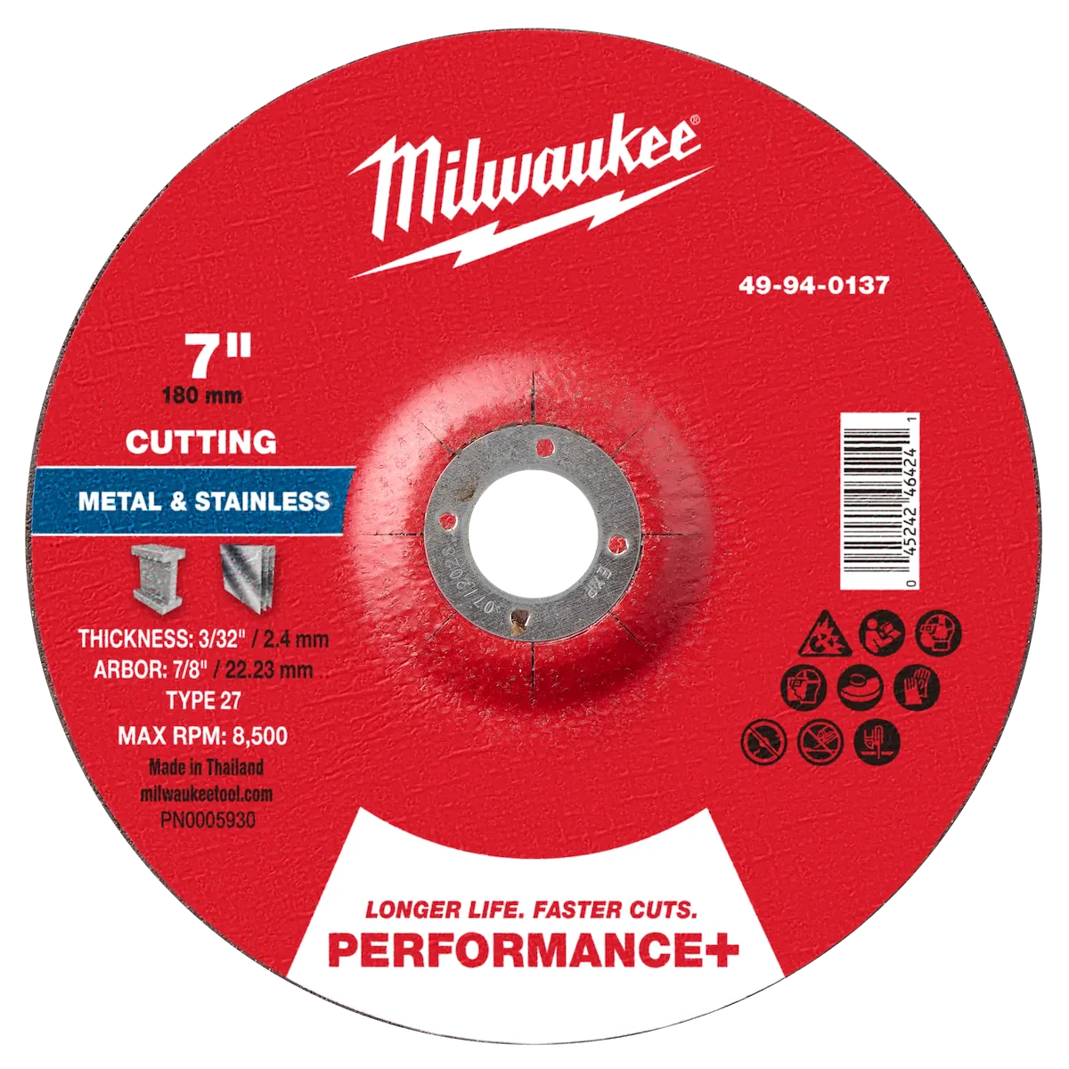 7" x 3/32" x 7/8" Performance+ Metal Cut Off Wheel - Type 27