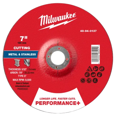 7" x 3/32" x 7/8" Performance+ Metal Cut Off Wheel - Type 27
