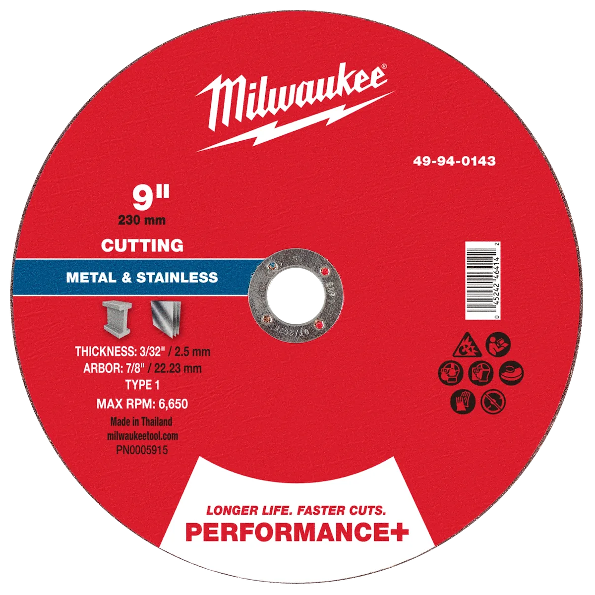 9" x 3/32" x 7/8" Performance+ Metal Cut Off Wheel - Type 1