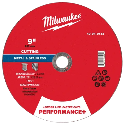 9" x 3/32" x 7/8" Performance+ Metal Cut Off Wheel - Type 1