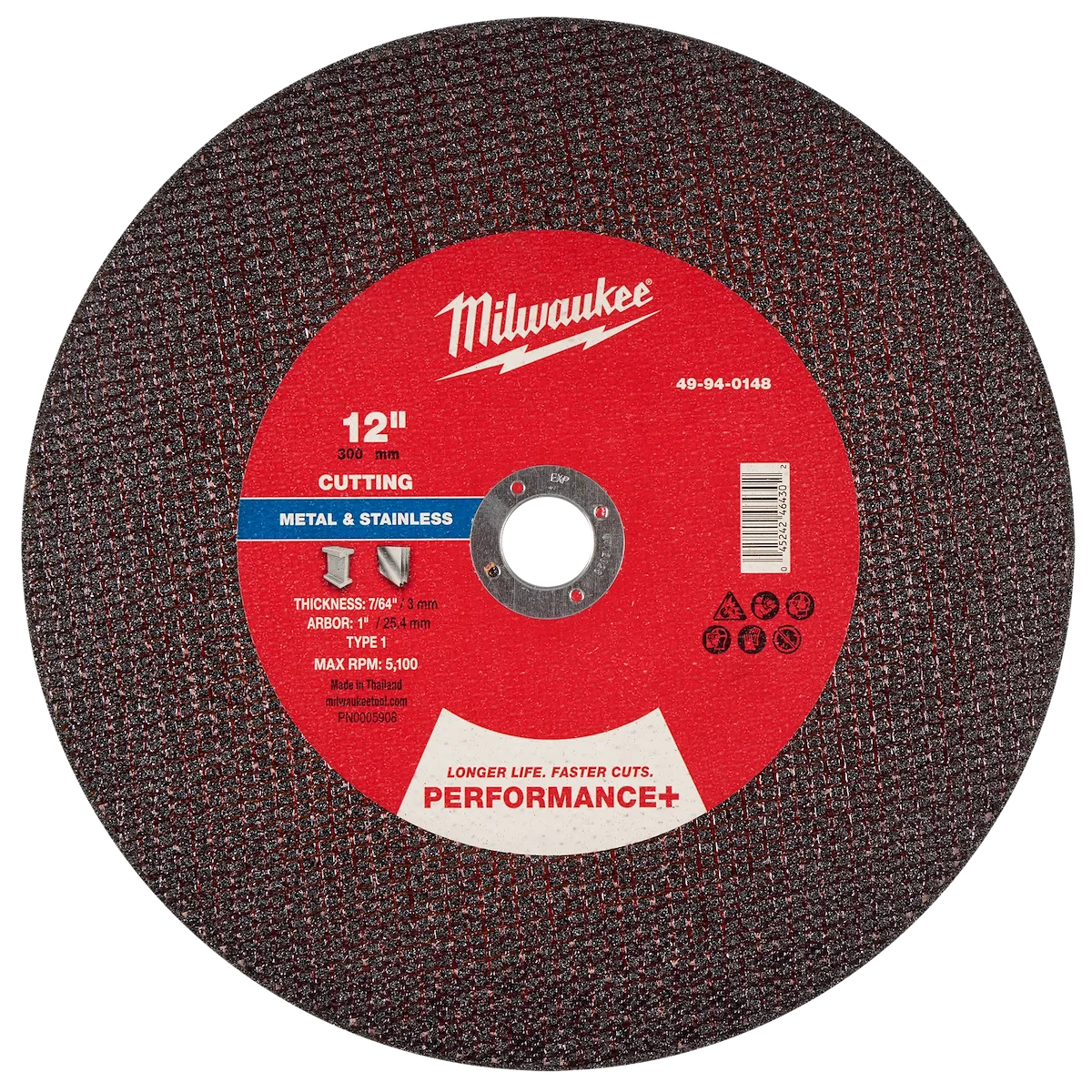 12" x 7/64" x 1" Performance+ Metal Cut Off Wheel - Type 1