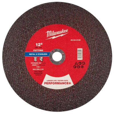 12" x 7/64" x 1" Performance+ Metal Cut Off Wheel - Type 1