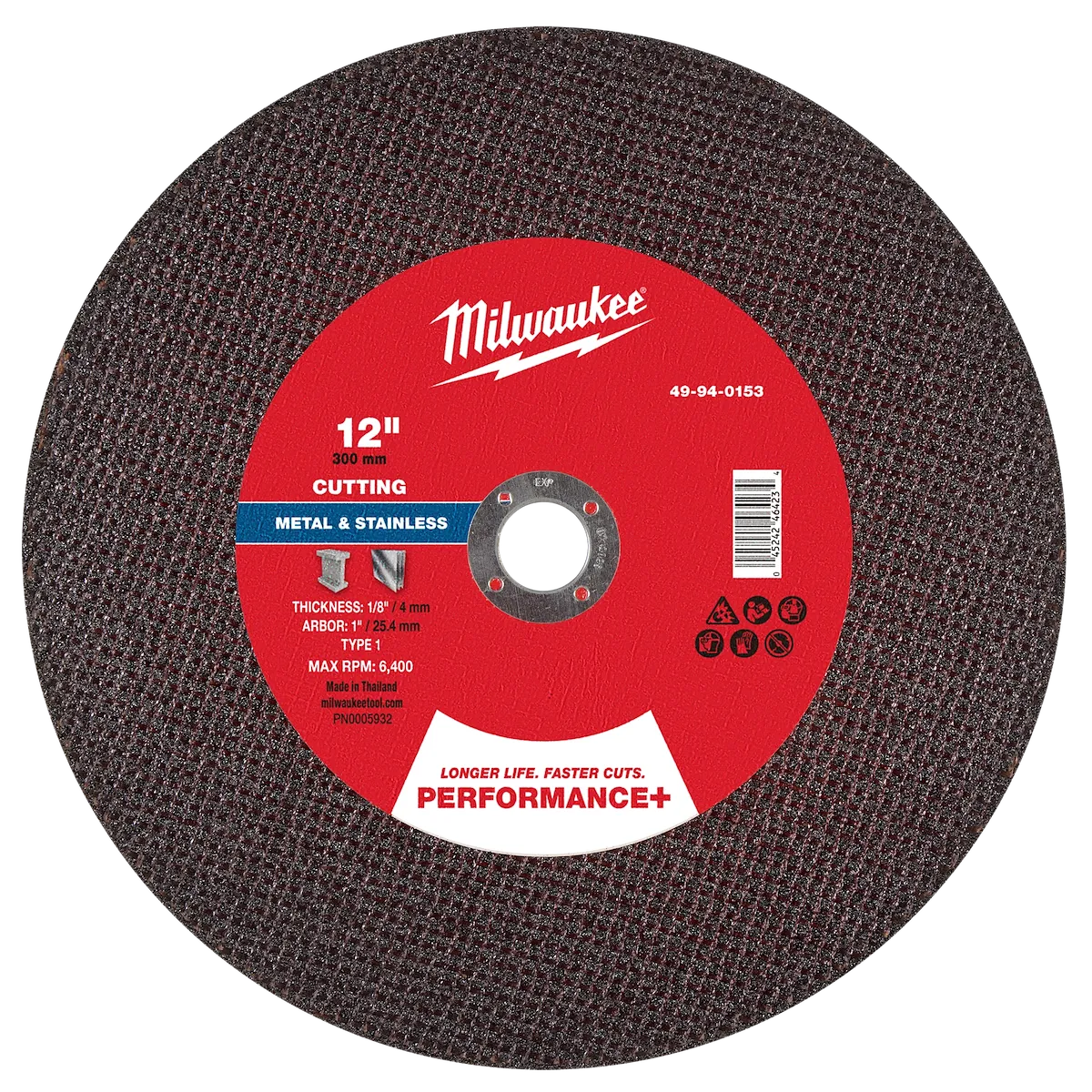 12" x 1/8" x 1" Performance+ Metal Cut Off Wheel - Type 1