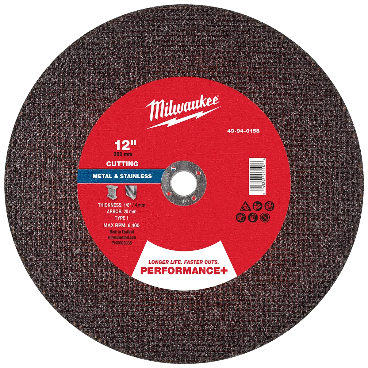 12" x 1/8" x 20mm Performance+ Metal Cut Off Wheel - Type 1