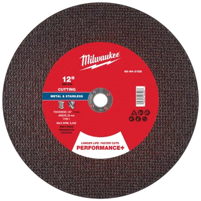 12" x 1/8" x 20mm Performance+ Metal Cut Off Wheel - Type 1