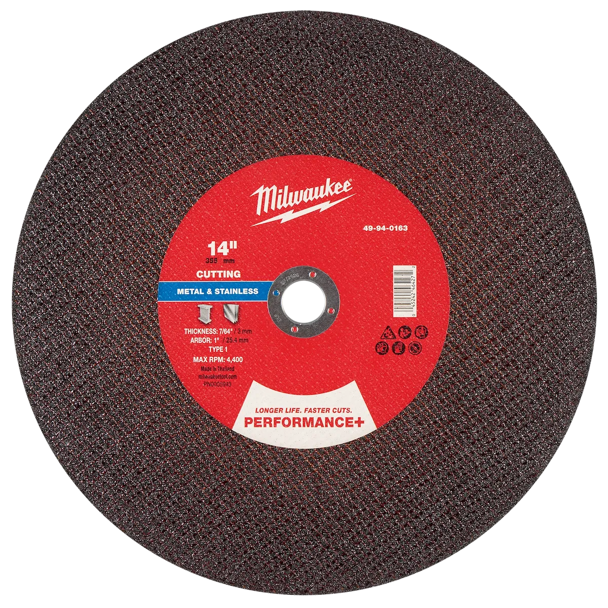14" x 7/64" x 1" Performance+ Metal Cut Off Wheel - Type 1