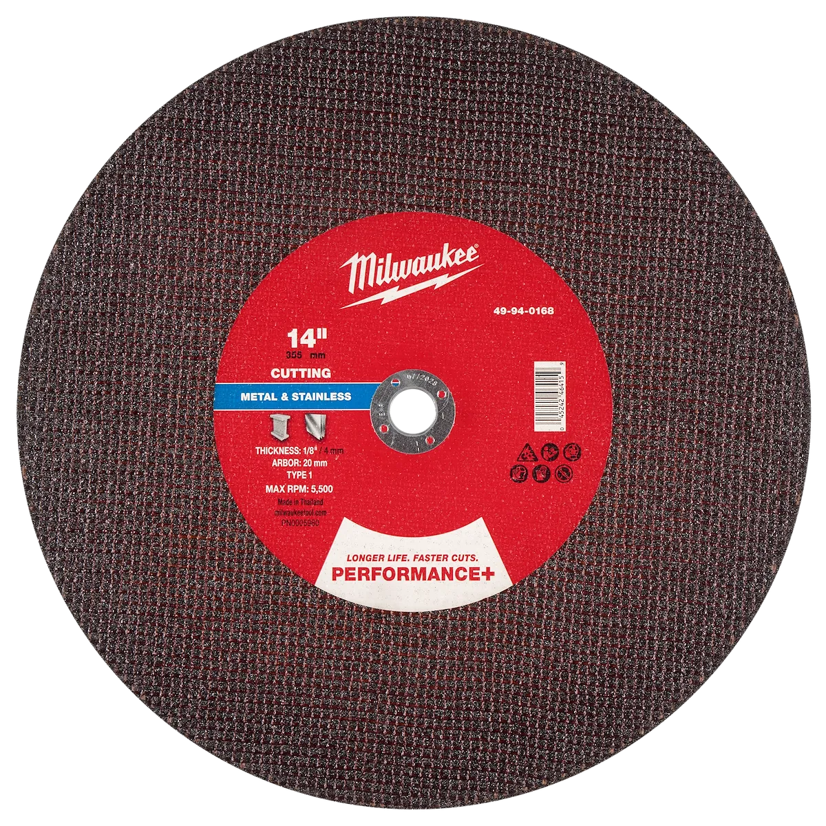 14" x 1/8" x 20mm Performance+ Metal Cut Off Wheel - Type 1