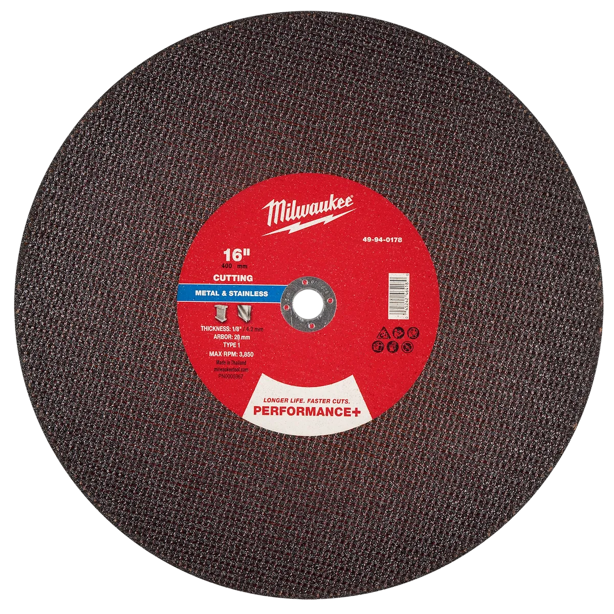 16" x 1/8" x 20mm Performance+ Metal Cut Off Wheel - Type 1