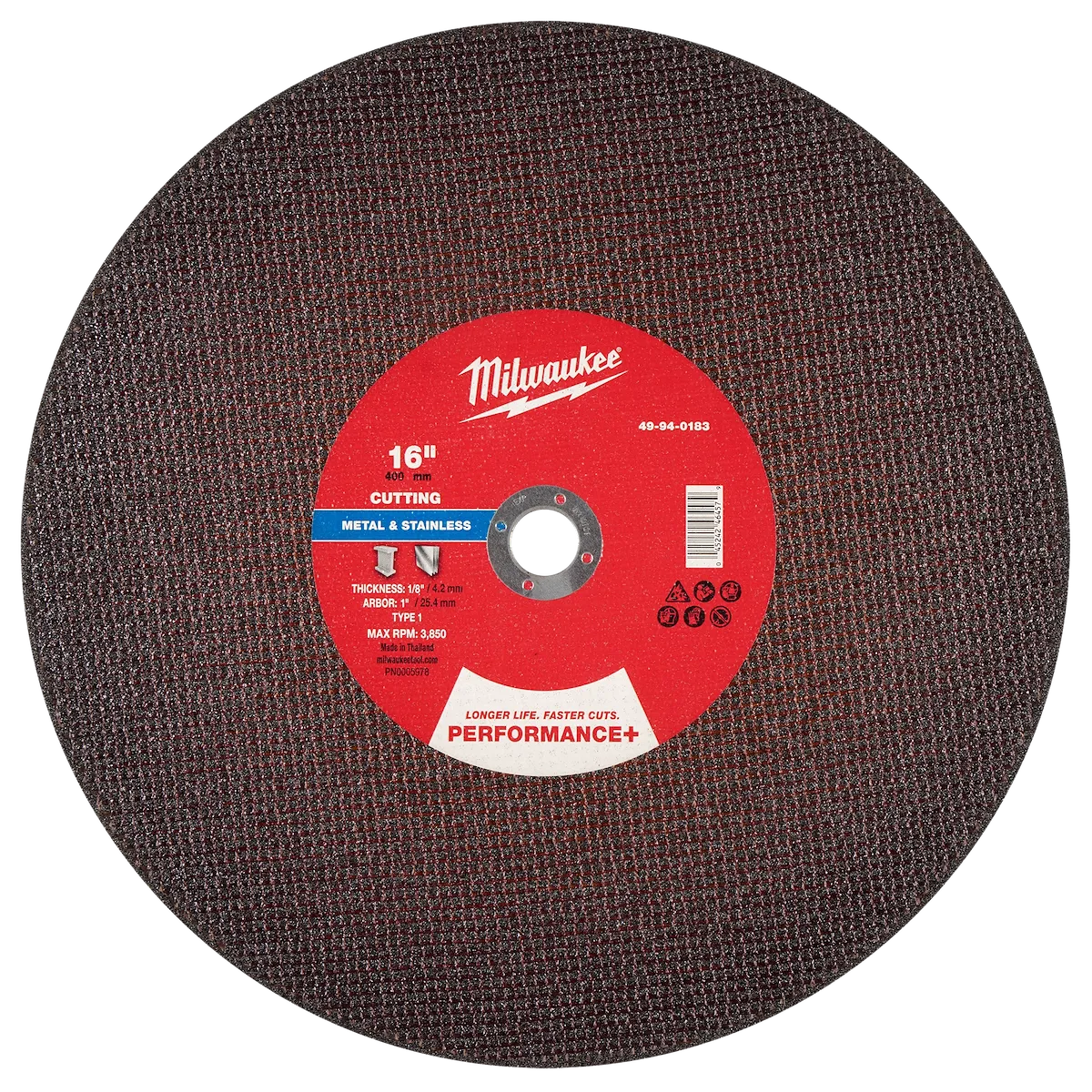 16" x 1/8" x 1" Performance+ Metal Cut Off Wheel - Type 1