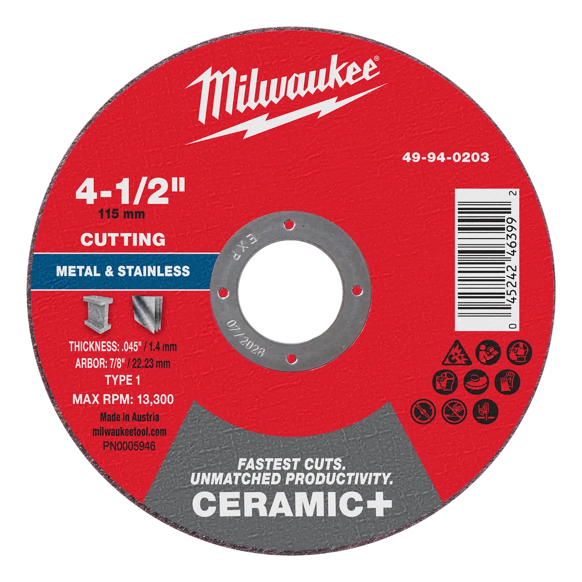 4-1/2" x .045" x 7/8" Ceramic+ Metal Cut Off Wheel -Type 1
