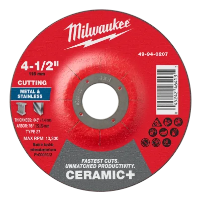 4-1/2" x .045" x 7/8" Ceramic+ Metal Cut Off Wheel -Type 27