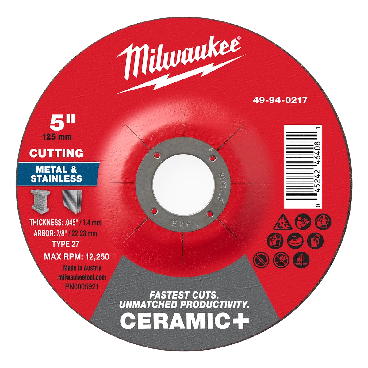 5" x .045" x 7/8" Ceramic+ Metal Cut Off Wheel -Type 27