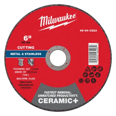 6" x .045" x 7/8" Ceramic+ Metal Cut Off Wheel -Type 1
