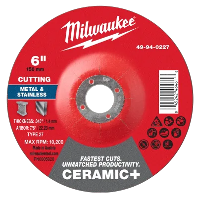 6" x .045" x 7/8" Ceramic+ Metal Cut Off Wheel -Type 27