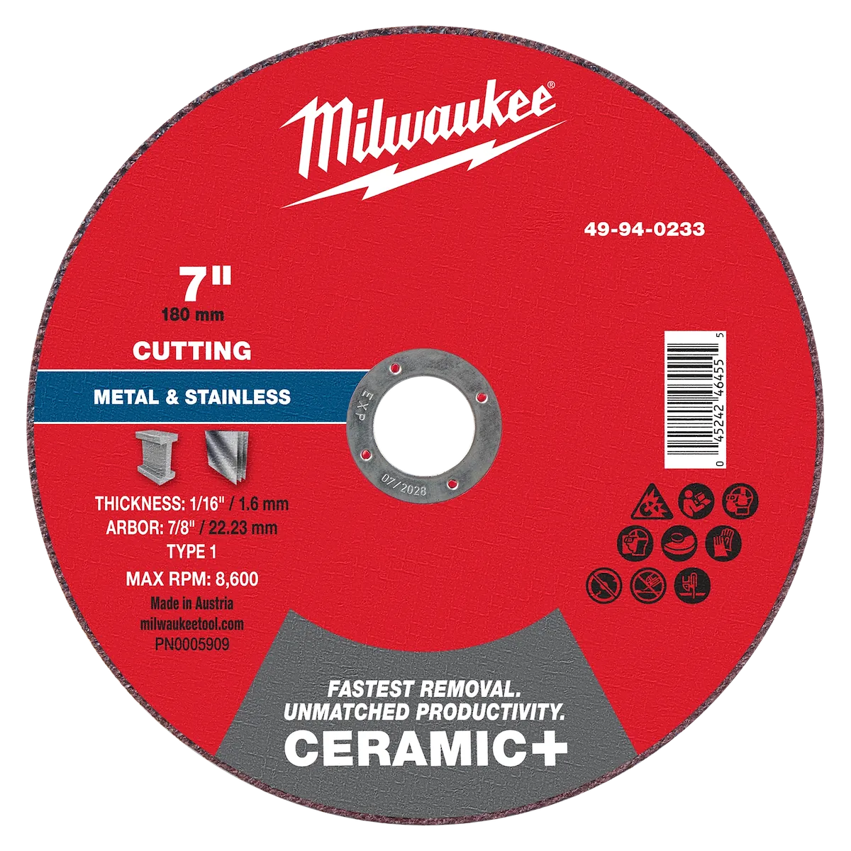 7" x 1/16" x 7/8" Ceramic+ Metal Cut Off Wheel -Type 1