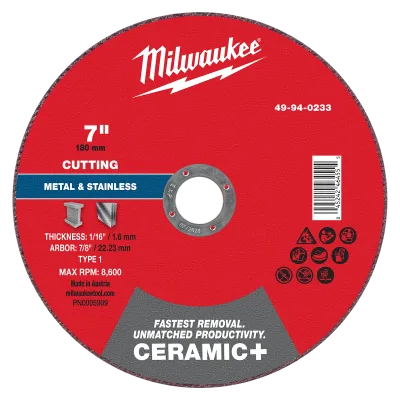 7" x 1/16" x 7/8" Ceramic+ Metal Cut Off Wheel -Type 1