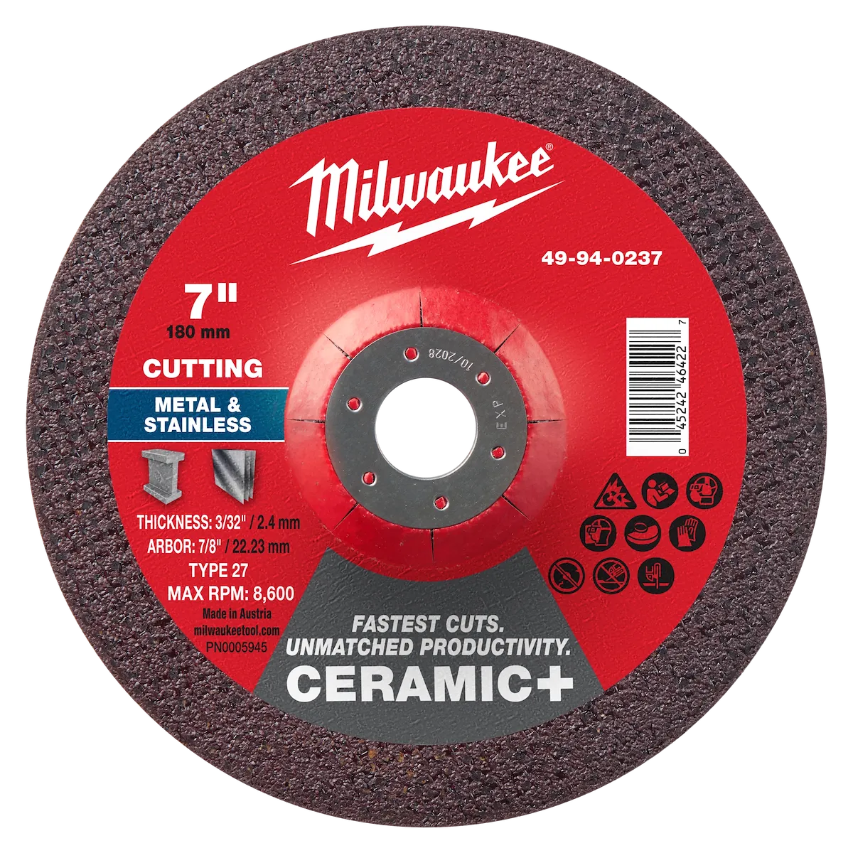 7" x 3/32" x 7/8" Ceramic+ Metal Cut Off Wheel -Type 27
