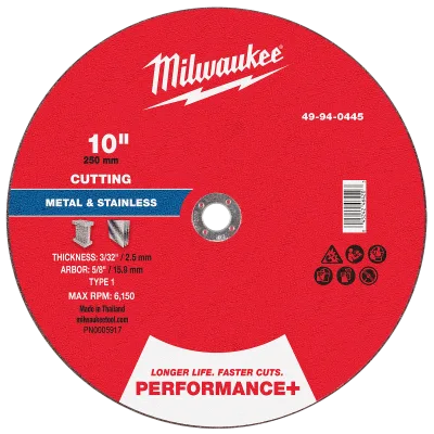 10" x 3/32" x 5/8" Performance+ Metal Cut Off Wheel - Type 1
