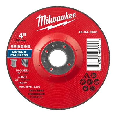 4" x 1/4" x 5/8" Metal Grinding Wheel - Type 27