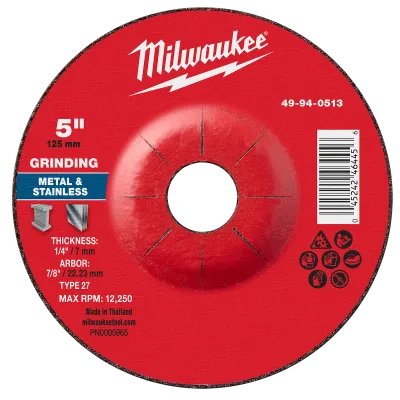 5" x 1/4" x 7/8" Metal Grinding Wheel - Type 27