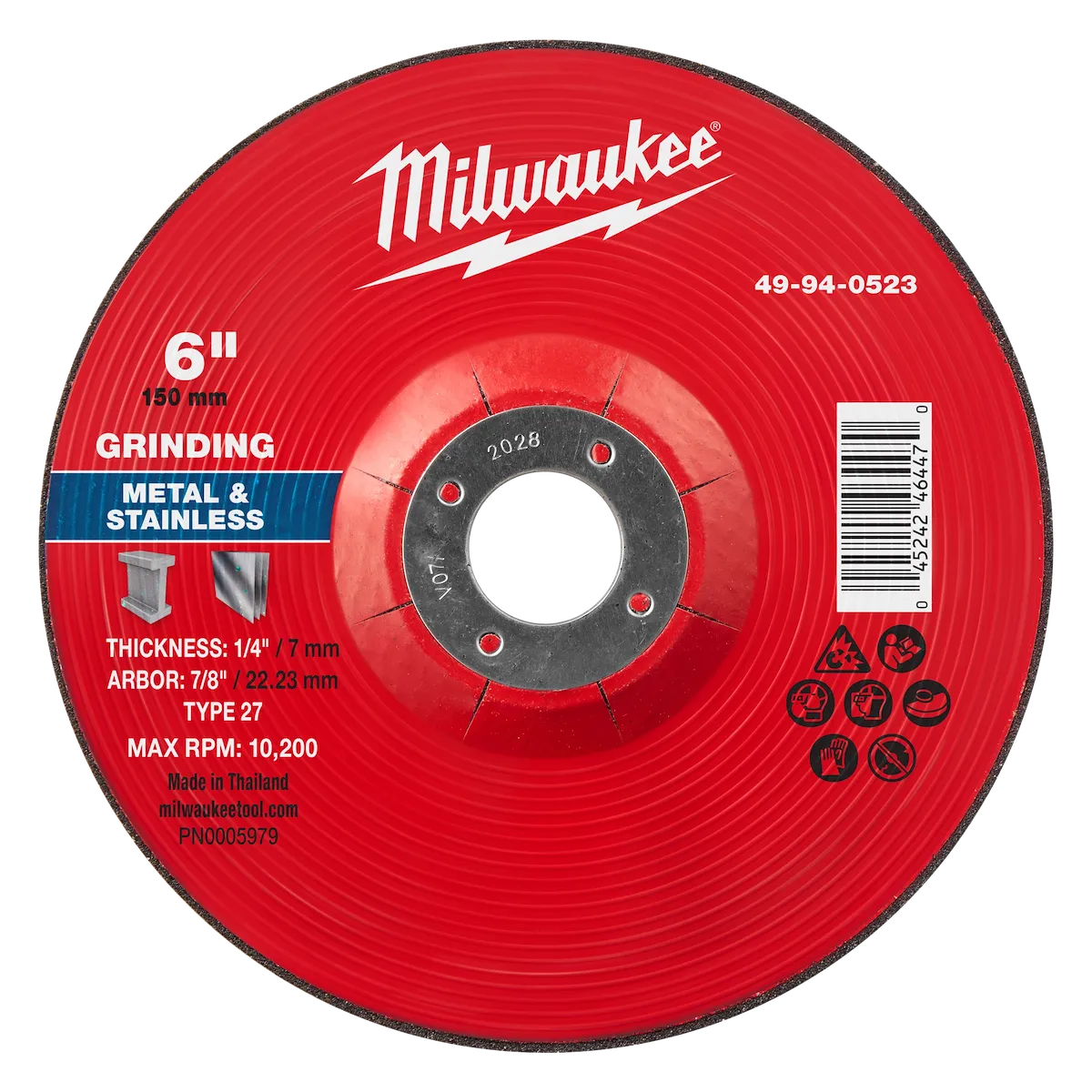 6" x 1/4" x 7/8" Metal Grinding Wheel - Type 27