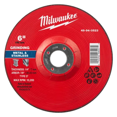 6" x 1/4" x 7/8" Metal Grinding Wheel - Type 27