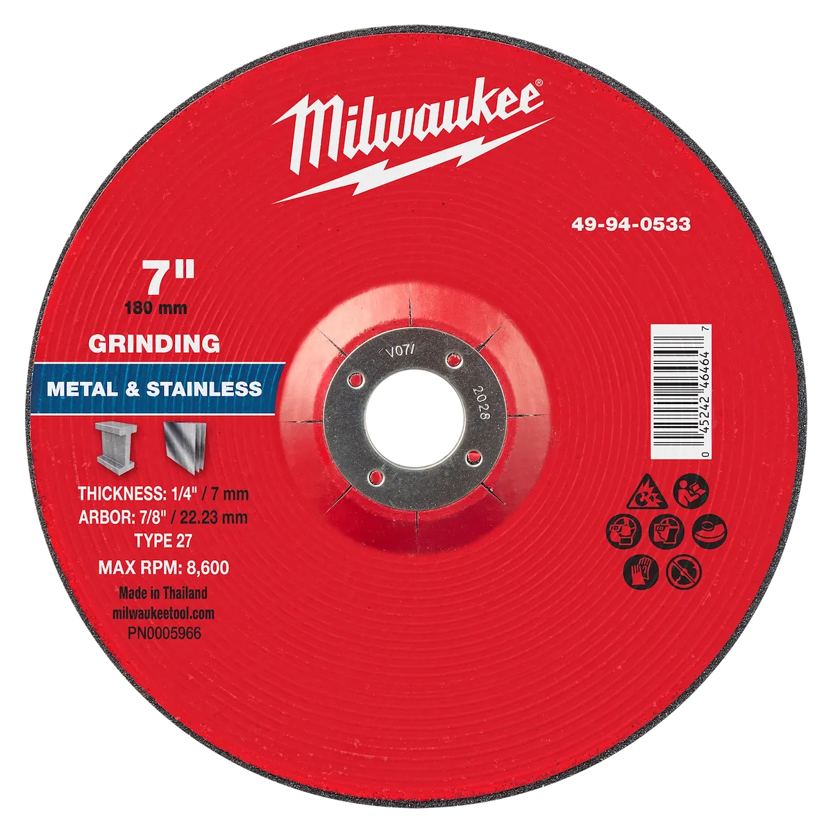 7" x 1/4" x 7/8" Metal Grinding Wheel - Type 27