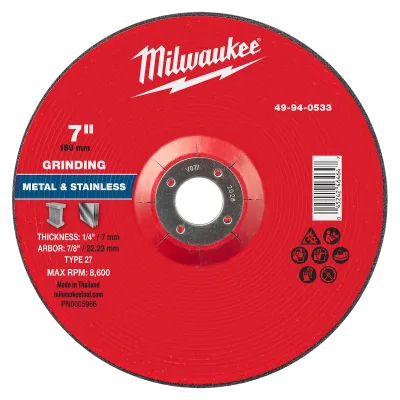 7" x 1/4" x 7/8" Metal Grinding Wheel - Type 27