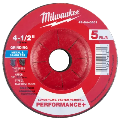 4-1/2" x 1/4" x 7/8" Performance+ Metal Grinding Wheel - Type 27 - 5PC
