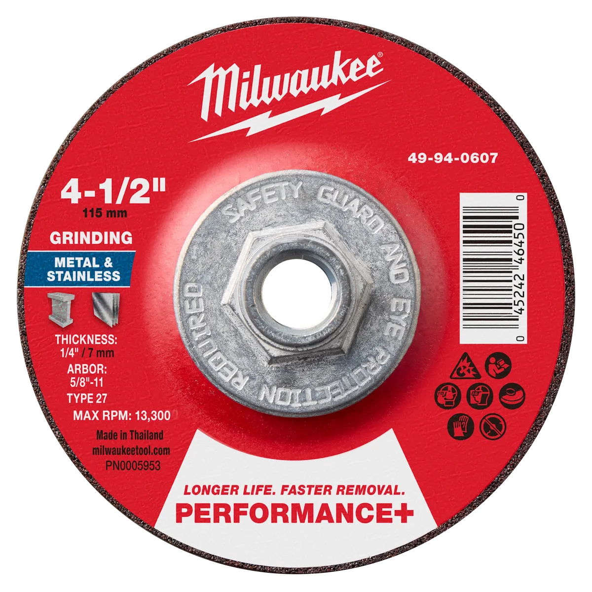 4-1/2" x 1/4" x 5/8"-11 Performance+ Metal Grinding Wheel - Type 27